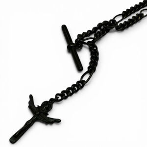 DSQUARED2 Necklace Rosary Cross Metal Chain in Charcoal Grey NWT 325 MSRP